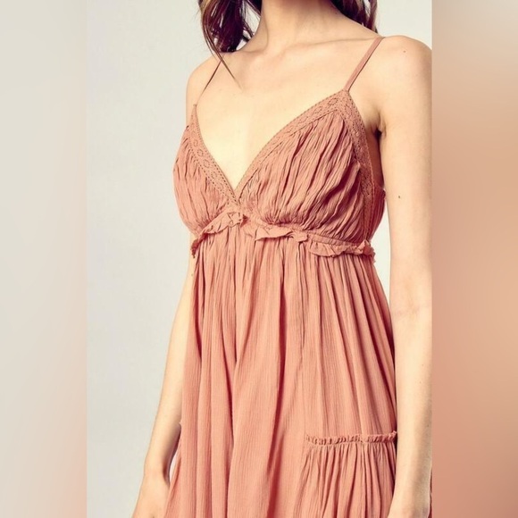 MUSTARD SEED ~ Boutique Cami Ruffle Mini Dress NWT Small‎ Rose Color - Picture 6 of 15